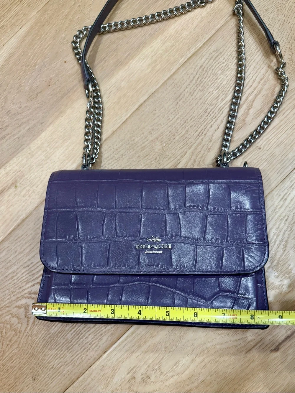 Coach Croc Embossed Purple Leather Crossbody + Dust Bag